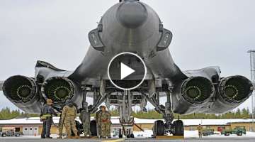 U.S. Air Force Airmen De-Ices a B-1B Lancer Aircraft Before Take-Off in Sweden