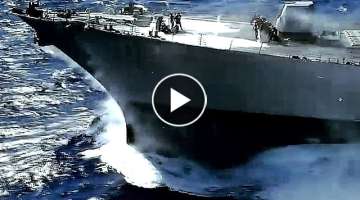 Replenished By Supercarrier In ROUGH SEAS: USS Sampson Pulls Alongside USS Roosevelt In BIG WAVES...