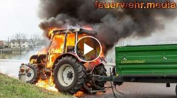 Tractor catches fire while driving