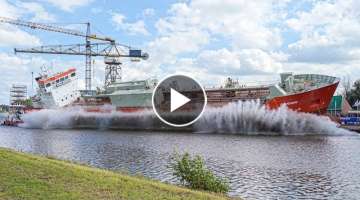 Ship Launch of Cement Carrier NORDEN at Royal Bodewes shipyard