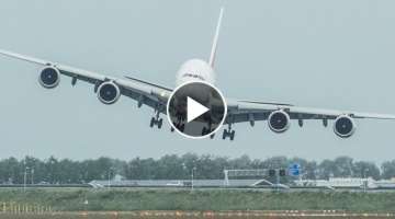 Unbelievable AIRBUS A380 CROSSWIND LANDING, GO AROUND + SHARP RIGHT TURN during a STORM (4K)