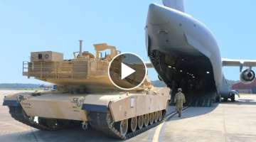 Loading Massive 60 tons M1 Abrams Armored Inside US C-17 Globemaster III