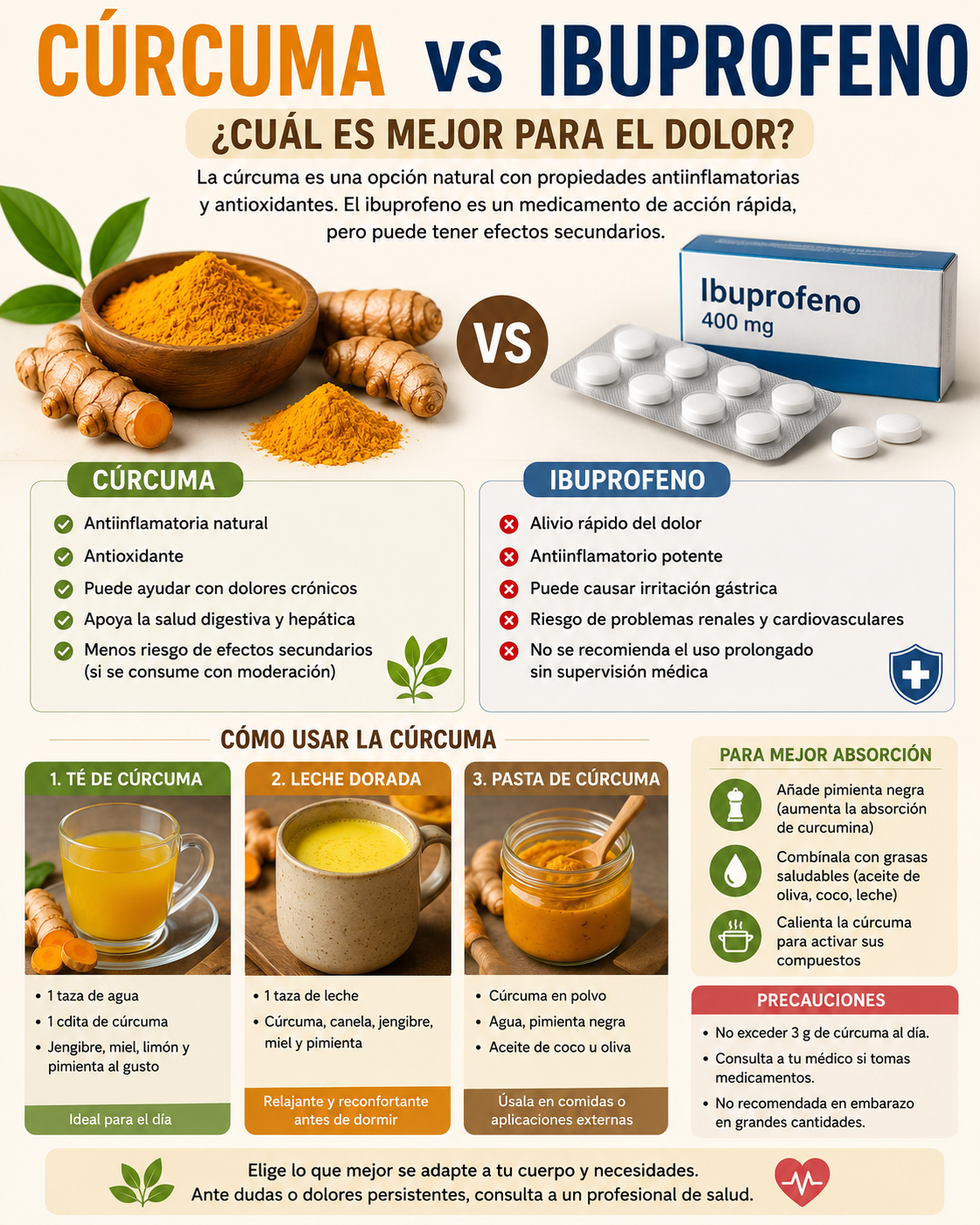 Cúrcuma e Ibuprofeno: Qué Debes Saber para Elegir la Mejor Opción Según Cada Situación