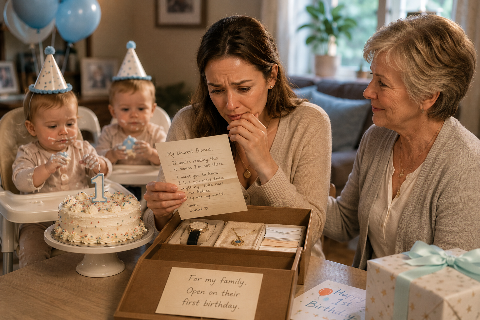 Doce cartas guardadas para el futuro: el regalo que una madre descubrió en el primer cumpleaños de sus gemelos