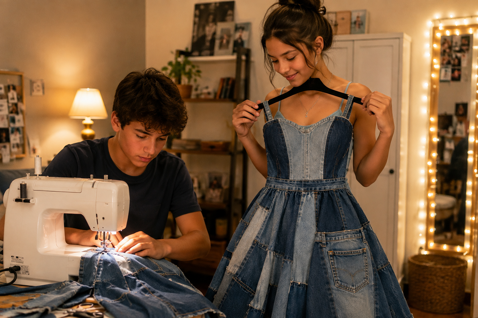 Un vestido hecho con los jeans de su madre convirtió una noche de graduación en un recuerdo inolvidable