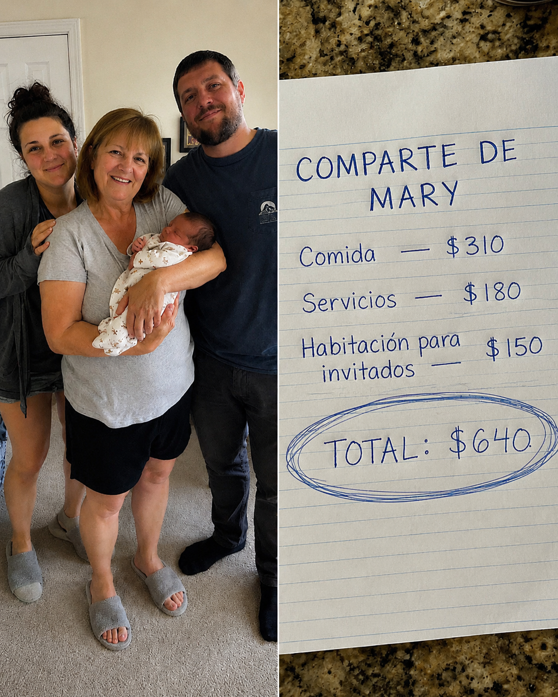 Ayudé a mi hija con su bebé durante dos semanas y al despedirme encontré una cuenta de $640