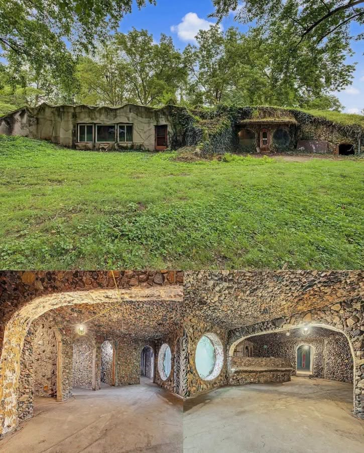 Una casa construida bajo tierra en Illinois sorprende por su diseño de piedra y sus ventanas redondas